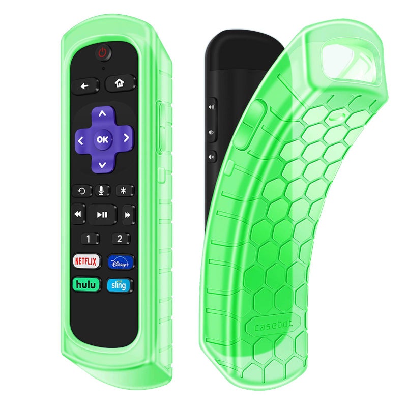 CaseBot Case for Roku Remote RCC1R (2024)/Ultra 4K 4800R (2020)/4670 (2019)/4661 (2018)/4660 (2017), Roku 1/2/3/4 Remote-Honey Comb Anti-Slip Shockproof Silicone Cover, Green Glow - Image 1